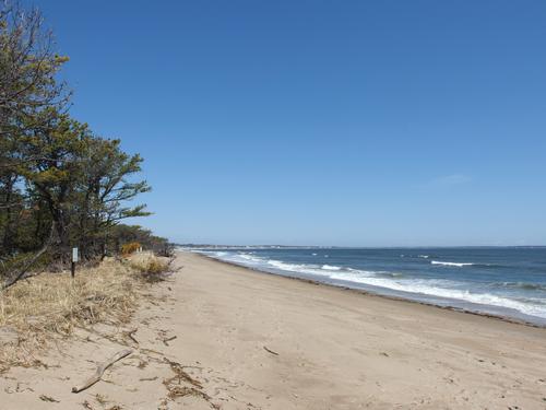 boardwalk access to the sand at Ferry Beach State Park in southeastern Maine
