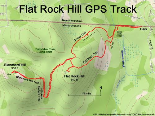 GPS track to Flat Rock Hill at Dunstable in eastern Massachusetts