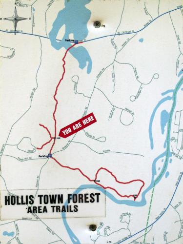 map of Flints Brook Trail near Hollis in southern New Hampshire