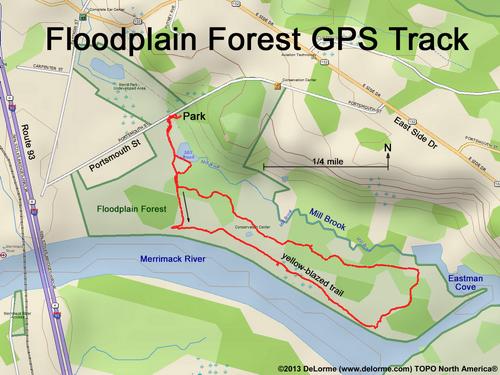 GPS track at Floodplain Forest near Concord in southern New Hampshire