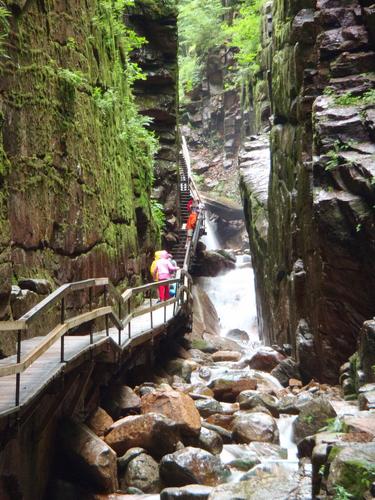 visitors on the Flume Gorge boardwalk at Franconia Notch State Park in New Hampshire