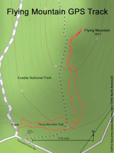 GPS track to Flying Mountain in Acadia Park, Maine