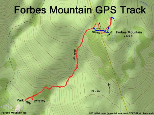 GPS track to Forbes Mountain in southern New Hampshire