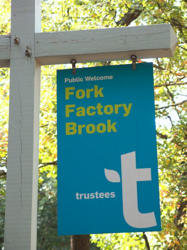 trailhead sign at Fork Factory Brook in eastern Massachusetts