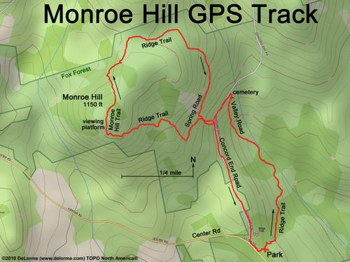 GPS track to Monroe Hill at Fox Forest in New Hampshire