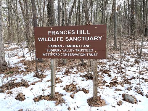 sign in February at Frances Hill Wildlife Sanctuary in northeast MA