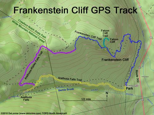 GPS track to Frankenstein Cliff in New Hampshire