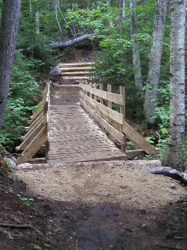 a recently rebuilt section of Arethusa Falls Trail in New Hampshire