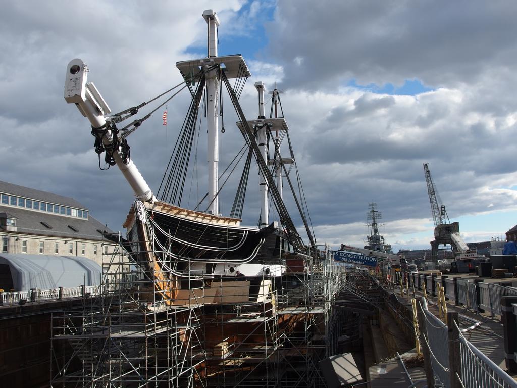 USS Constitution under restoration beside the Freedom Trail in Boston, MA