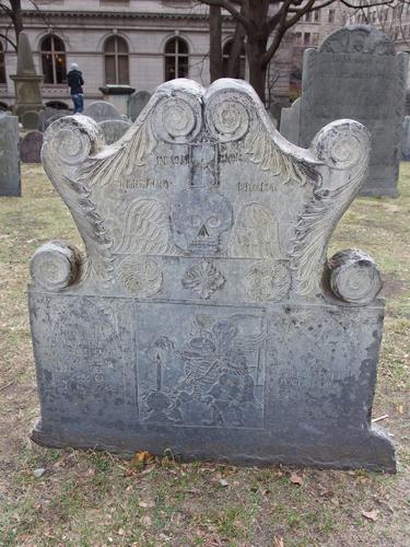 gravestone in King's Chapel Burial Ground along the Freedom Trail in Boston, MA