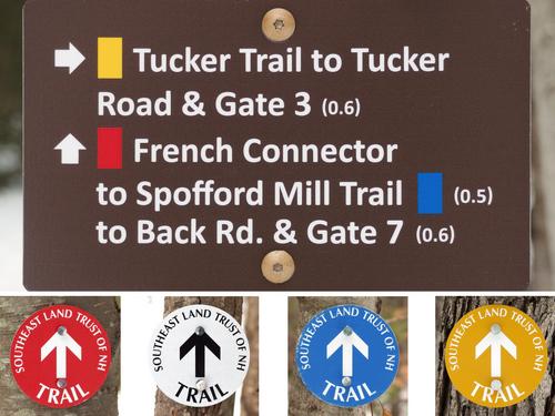 trail signs at Tucker and French Family Forest in southeastern New Hampshire