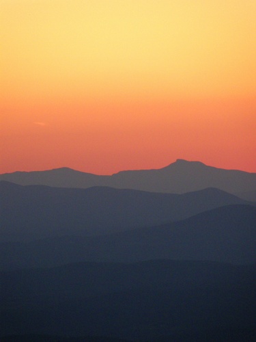sunset over Camel's Hump as seen from Garfield Ridge in New Hampshire