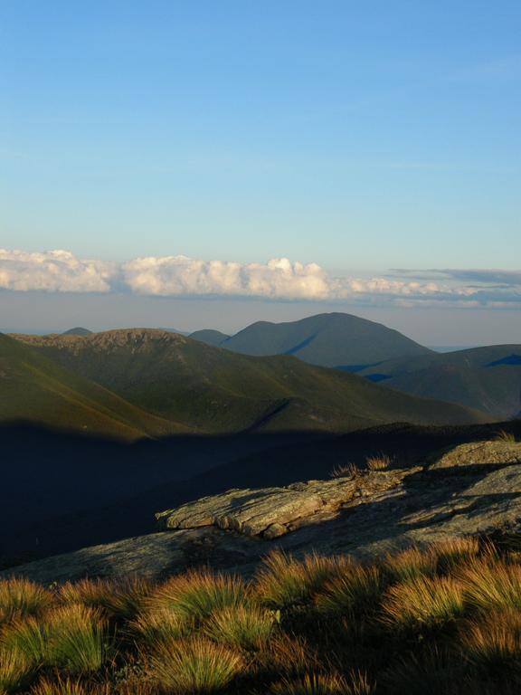 Bondcliff and Mount Carrigain in late-afternoon light as seen from Garfield Ridge in New Hampshire