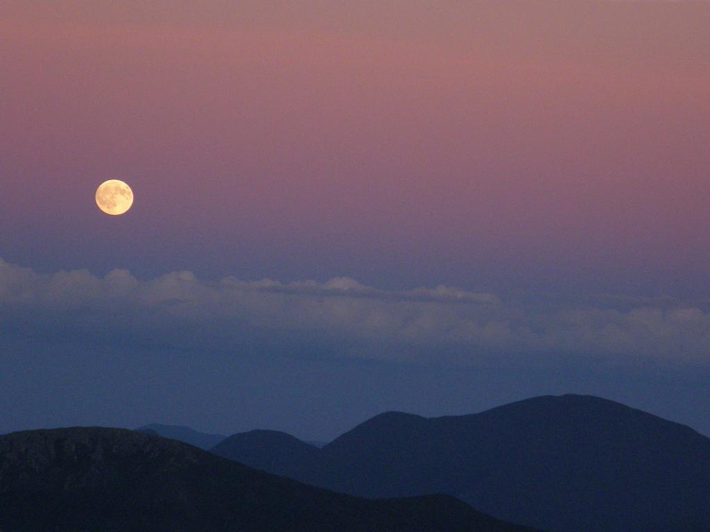 moonrise over Bondcliff and Mount Carrigain as seen from Garfield Ridge in the White Mountains of New Hampshire