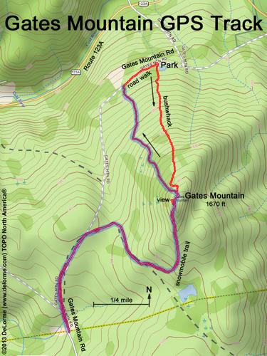 GPS track to Gates Mountain in southwestern New Hampshire
