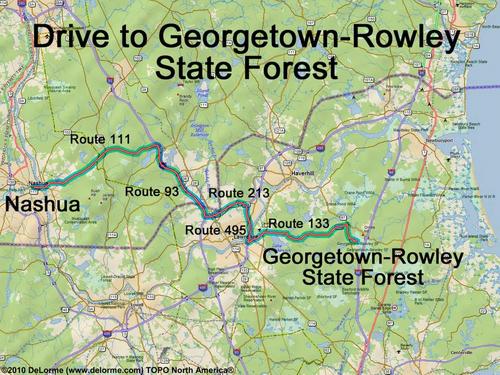 Georgetown-Rowley State Forest drive route