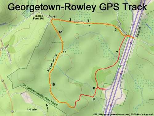 GPS track at Georgetown-Rowley State Forest in northeastern Massachusetts