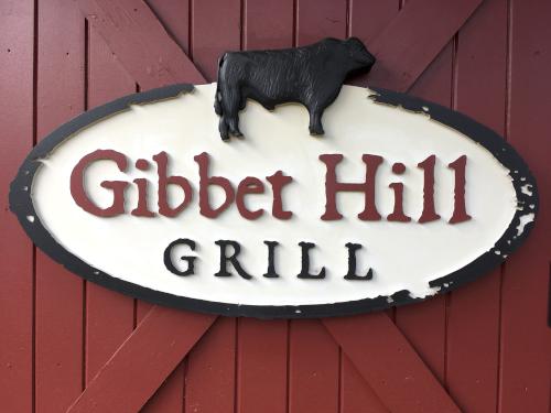 Gibbet Hill Grill sign at Gibbet Hill near Groton in northeastern Massachusetts