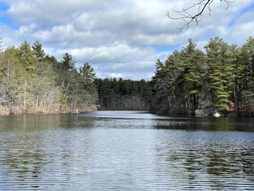 fishermen in March on Sunset Lake at F. Gilbert Hills State Forest in eastern Massachusetts