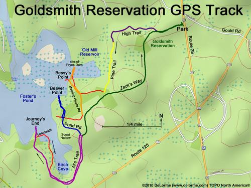 GPS track to Goldsmith Reservation at Andover in Massachusetts