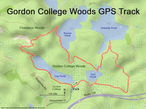 GPS track in March at Gordon College Woods in northeast MA