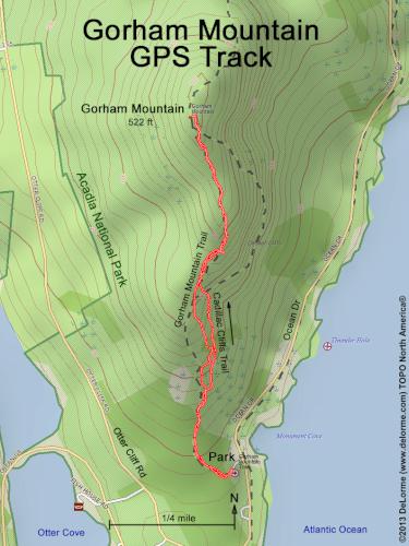 GPS track on Gorham Mountain at Acadia National Park in Maine