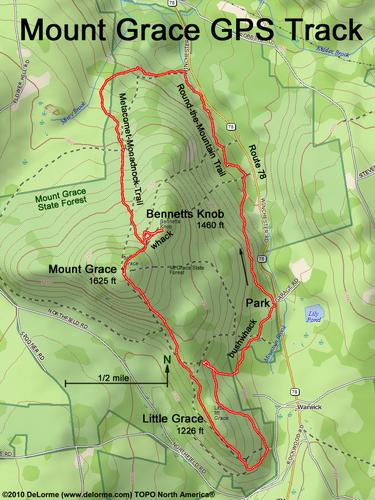 GPS track to Mount Grace in north-central Massachusetts