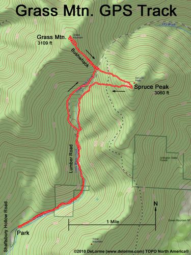 GPS Track to Grass Mountain and Spruce Peak in Vermont