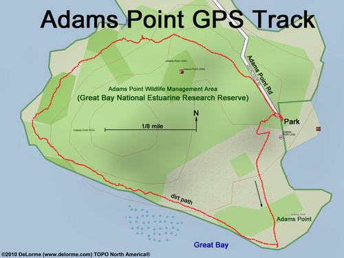 GPS track to Adams Point in Great Bay National Estuarine Research Reserve in coastal New Hampshire