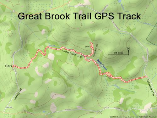 GPS track in June at Great Brook Trail in southern New Hampshire