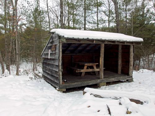shelter in February at Great Gains Memorial Forest near Franklin, New Hampshire