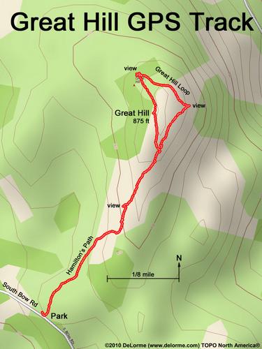 GPS track to Great Hill in Bow, New Hampshire