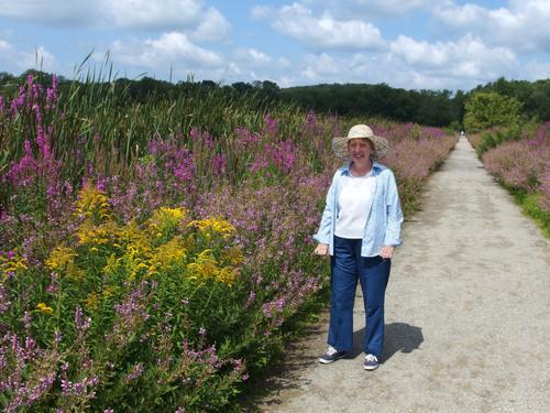 Betty Lou poses for a photo on the beautiful Dike Trail at Great Meadows National Wildlife Refuge in eastern Massachusetts