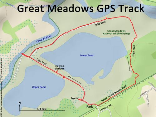 GPS track through Great Meadows National Wildlife Refuge in eastern Massachusetts