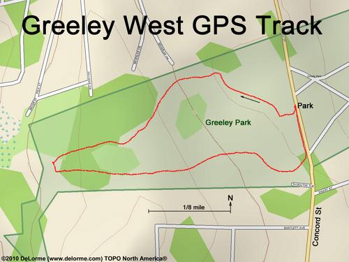 GPS track around the West section of Greeley Park at Nashua in New Hampshire