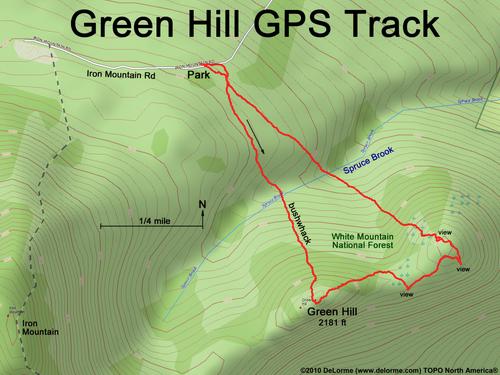 GPS track to Green Hill in the White Mountains of New Hampshire