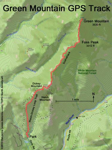 GPS track to Green Mountain near Waterville Valley in New Hampshire