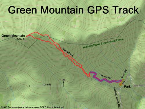 GPS track to Green Mountain at Hubbard Brook Experimental Forest in the White Mountains of New Hampshire