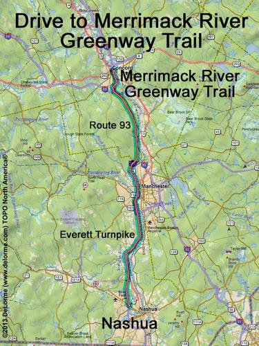 Merrimack River Greenway Trail drive route
