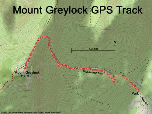 GPS track to Mount Greylock in Massachusetts