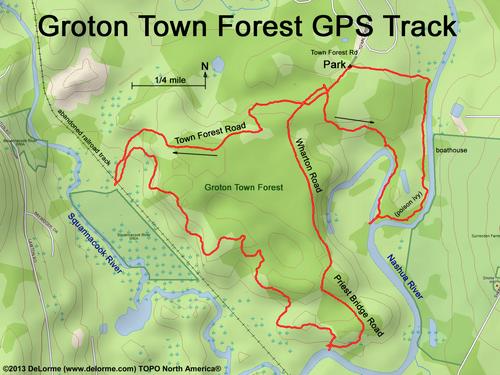 GPS track at Groton Town Forest in Massachusettss