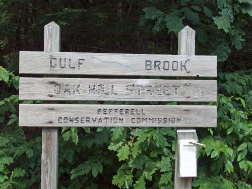 entrance sign at Gulf Brook Conservation Area in Pepperell MA