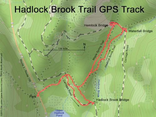 GPS track in September on Hadlock Brook Trail in Acadia National Park in Maine