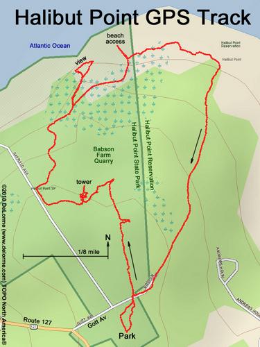 GPS track through Halibut Point State Park near Rockport in eastern Massachusetts