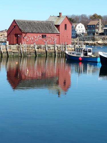 the famous Motif Number One harbor view in April at Rockport in Massachusetts