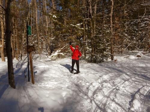 trail junction in January at Hammond Nature Preserve in southern New Hampshire