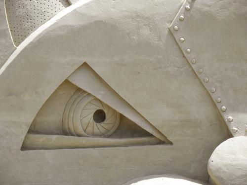 cats-eye sand-sculpture detail at Hampton Beach in New Hampshire