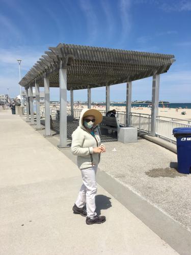 Andee wears a mask in June 2020 at Hampton Beach in New Hampshire
