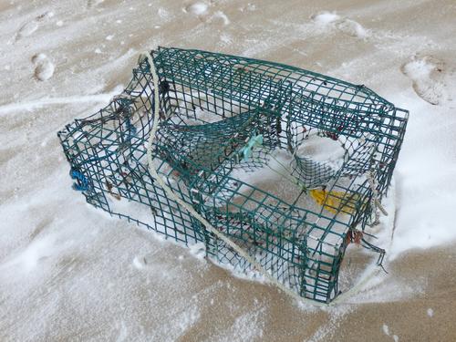 lobster trap at Hampton Beach in winter in New Hampshire