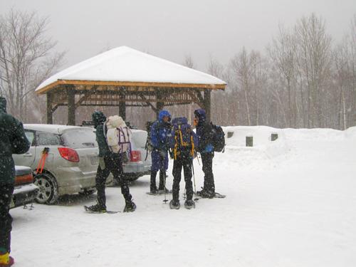 Mount Hancock parking lot in winter in New Hampshire